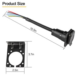 7 Way RV Trailer Light Connector Socket 7 Pin Wire Electrical Trailer Adapter Quick Converter with Mounting Bracket, Truck End Quick-Install 7 Prong Universal Pigtail Wiring Harness Vehicle Side