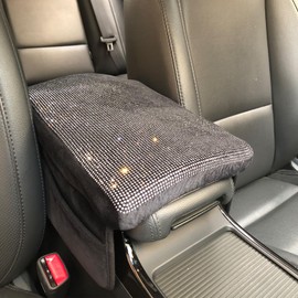 Dyshuai Bling Car Center Console Cover, Glitter Shiny Car Armrest Cover Cushion with 2 Storage Bags, Universal Car Armrest Storage Box Bling Car Interior Accessories for Women Girls (White Diamond)