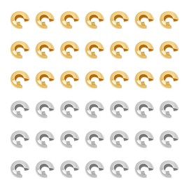 UNICRAFTALE 160Pcs 2 Colors 304 Stainless Steel Crimp Beads Knot Covers Half Round Open Beads End Tip 3~4mm Metal Small Bead Covers for DIY Bracelet Jewelry Craft Making