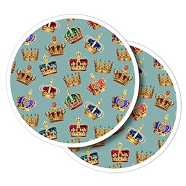 Vinyl Round Stickers (Set of 2) 10cm - Royal Crown Pattern Queen King for Laptops, Tablets, Luggage, Scrap Booking, Fridges #53379