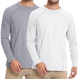 Bombrooster Rash Guard for Men UPF 50+ Sun Protection Long Sleeve Shirts for Fishing Workout Quick Dry Lightweight Cooling, White/Light Gray, Medium