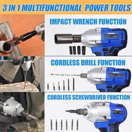 JAOSY Cordless Impact Wrench 1/2 Inch Chuck, 420Nm Brushless Power Impact Gun, with1pcs 6.0Ah Battery & Impact Drill Chuck, 21V Li-ion, 4 Sockets, Storage Tool Box & Variable Speeds