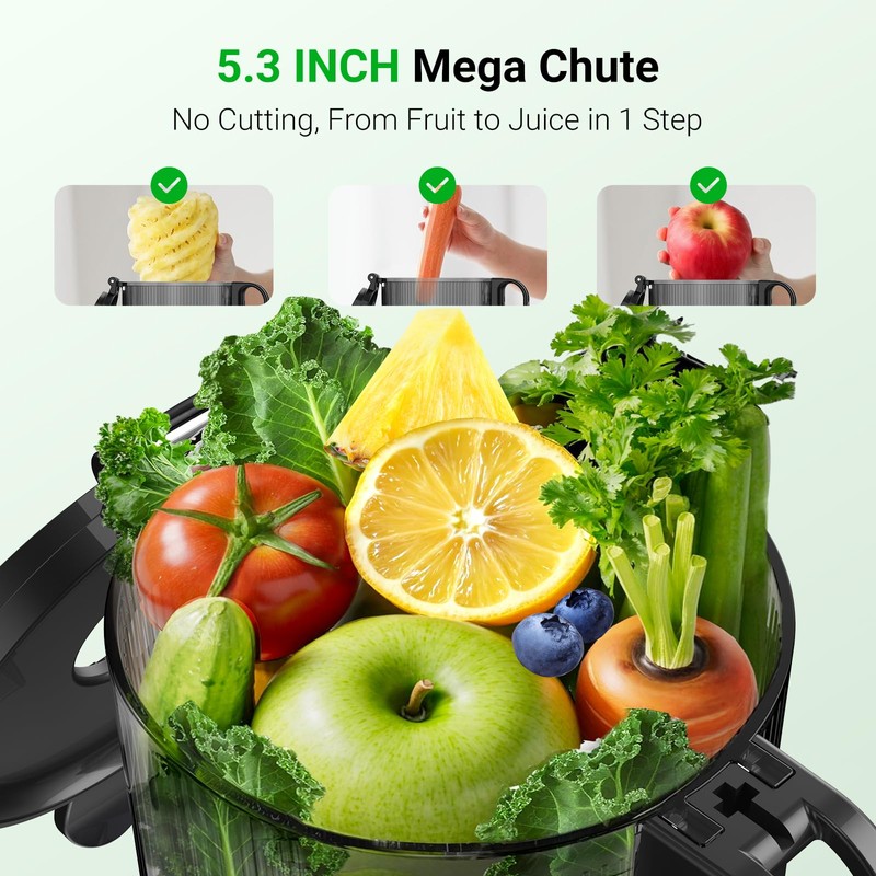 Aeitto Max5 Juicer Machines,Cold Press Juicer with 5.3“ Extra Large