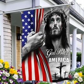Aroxtms Christian Jesus American Flag 3x5 ft Double Sided Red White Blue God Bless Amercia Faith Over Fear Outdoor House Yard Decorations Patriotic Flag Banner