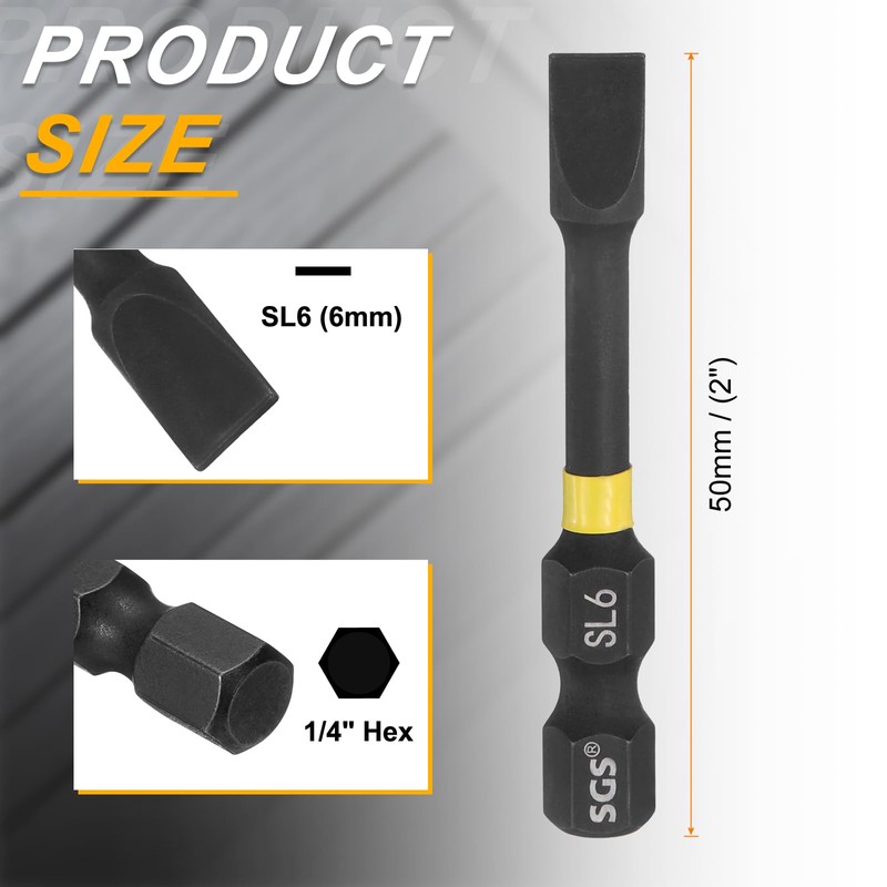 sourcing map 2pcs SL6 Slotted Impact Screwdriver Bits 6mm Slotted