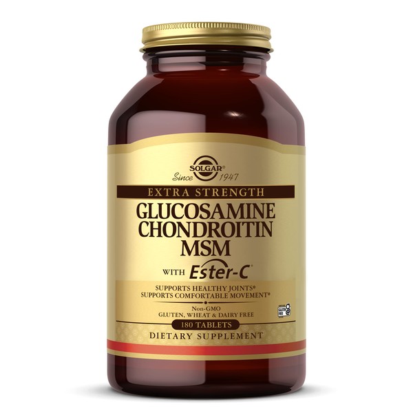 Solgar Extra Strength Glucosamine Chondroitin MSM w/ Ester-C, 180 Tablets - Promotes Healthy Joints, Supports Comfortable Movement & Collagen Formation - Non-GMO, Gluten Free, Dairy Free - 60 Servings