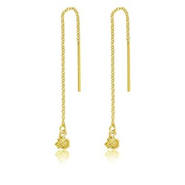 DTPSilver - 925 Sterling Silver and Yellow Gold Plated Pull Through Knot Earrings - Length 62 mm