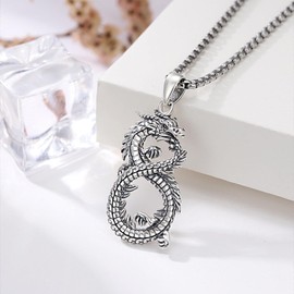 YEESIA Dragon Necklace for Men 925 Sterling Silver Gothic Necklace Mother's Day Gifts Infinity Dragon Pendant Eternal Jewellery Gothic Jewellery Gifts for Men Women, Sterling Silver, No Gemstone