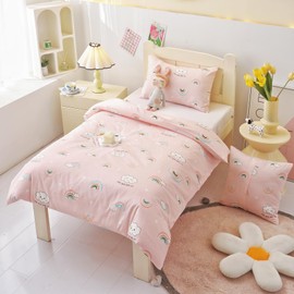 HMtideby Pink Rainbow Toddler Kids Bedding Set for Girls, Cot Bed Duvet Cover with Pillowcase, 2 pcs, 120 x 150 cm