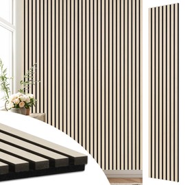 DOLLAR BOSS Wood Slat Acoustic Panels for Wall, 94.5" x 12.6" 2Pcs Soundproof Absorbing Wall Panel with Wood Finish 3D Fluted for Ceiling Kitchen Bedroom Office, White Ash