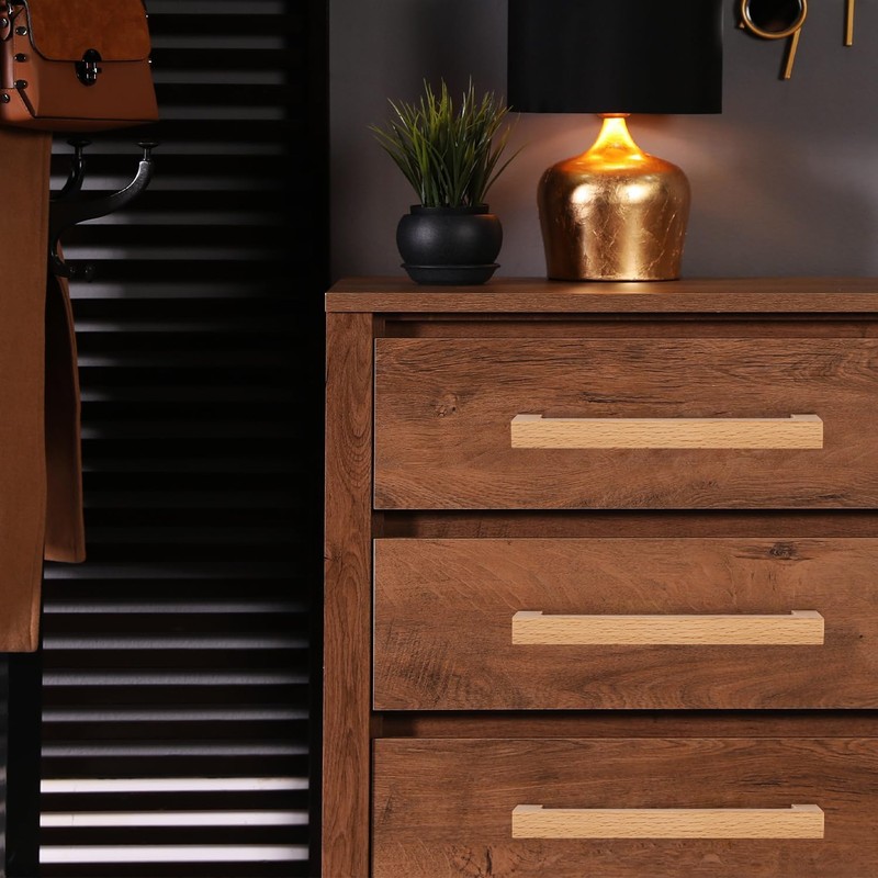 SYZOW 6 Pack Wooden Cabinet Handles Solid Wood Pulls Wooden