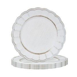 MAONAME Antique White Plate Chargers, 13" Round with Beaded Rim, Dinner Plates, Plastic for Party, Wedding