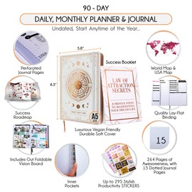 Self Care Journal and ADHD Planner - 5 Minute Journal, 90 Days Planner, Creating Your Dream Life, Manifestation Journal, Vision Board, Guided Journal, & Personal Gratitude Journal - Undated Planner