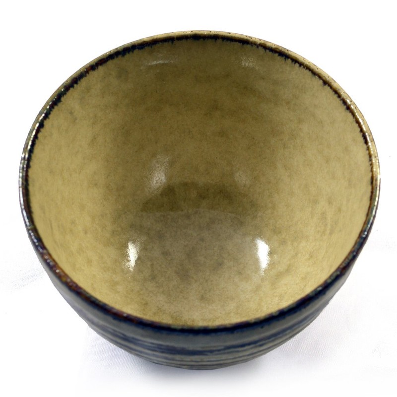 Japanese Tsukemen Ramen Noodle Bowl in Ringed Grey & Brown