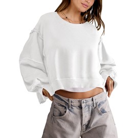 ANRABESS Womens Cropped Oversized Sweatshirts Crewneck Long Sleeve Pullover 2024 Fall Teen Girls Y2K Fashion Crop Tops White Medium