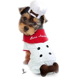 Puppe Love Bone Appetite Chef Styled Uniform Costume with Chef Themed Charm Accessory – Available in Dog Sizes XS Thru L  (XSmall - Chest 10"-12", Neck 7", White)