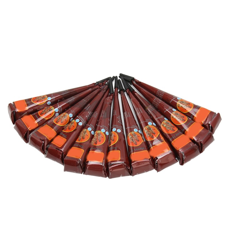 12PCS Temporary Tattoo Paste Cones Brown India Hand Painting Drawing