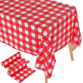 Moukeren 2 Roll 54 in x 66 ft Red Gingham Table Cloth Plastic Red Checkered Tablecloth Disposable Red and White Checkered Table Cover for Party Picnic Holiday Christmas Outdoor
