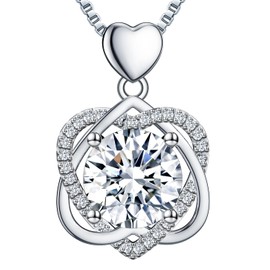 Fullove InfinityLove Heart Necklaces for Women, 3 Carats Moissanite,Silver Pendant Jewelry, Anniversary Birthday Gifts for Wife, Girlfriend, Daughter,Mom