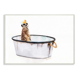 Stupell Industries Meerkat Bubble Bath Vintage White Tin Tub, Design by Jennifer Redstreake Wall Plaque, 10 x 15