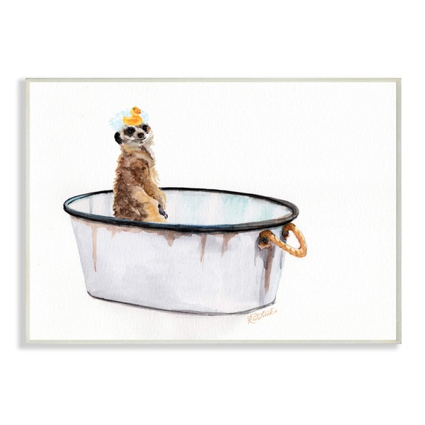 Stupell Industries Meerkat Bubble Bath Vintage White Tin Tub, Design