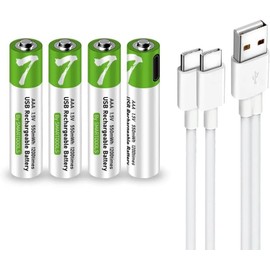 HYGE 4 Pilas AAA Recargables USB-C 750mWh 1.5V - Carga Rápida en 1.5 Horas, Larga Duración - Indicadores LED - para Controles, Teclados, Juguetes, Básculas, Relojes, Calculadoras, Mouse