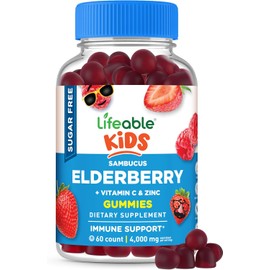 Lifeable Sugar Free Elderberry Gummies for Kids with Vitamin C and Zinc | Kids Immune Support Supplement | Great Tasting Elderberry Gummies | Vegan, Non GMO, Kosher Gluten Free | 60 Gummies