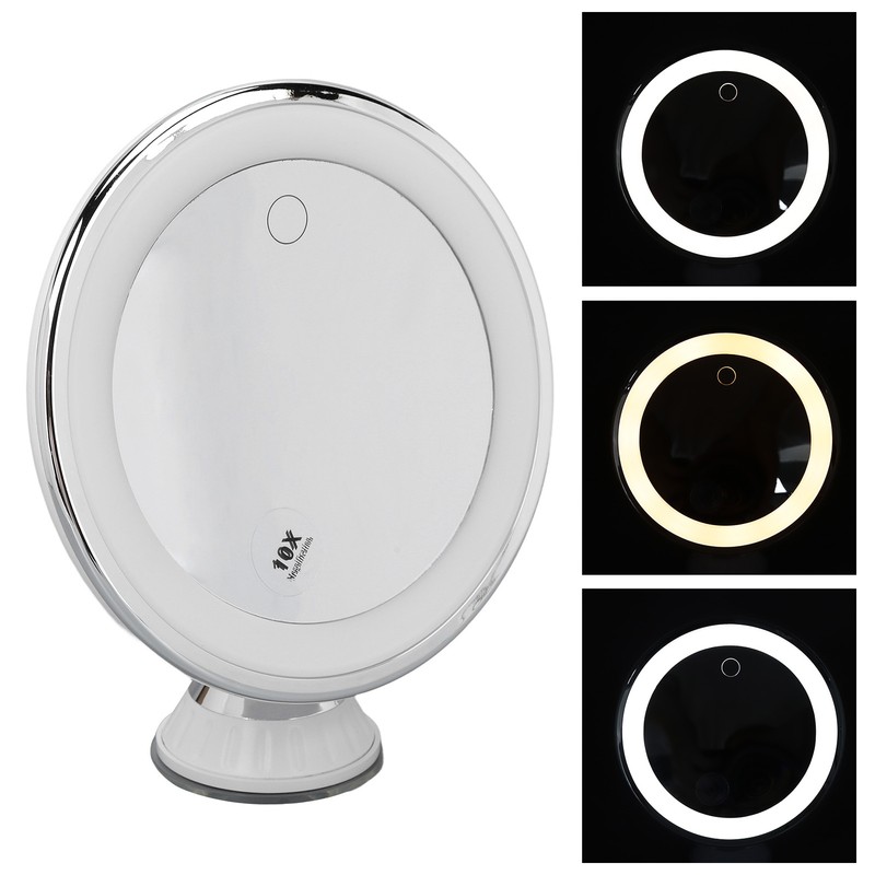 Suction Cup Makeup Mirror 10x with 3 Light Colors Battery