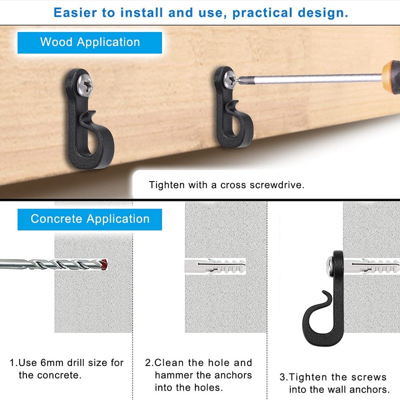 SELEWARE Q Hanger Hooks for String Lights, Christmas with Screw