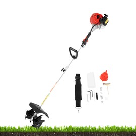 JAYGOVAN Tiller Cultivator Gas Powered 52CC 2 Cycle Garden Cultivator Cordless Mini Tiller Cultivator Tiller with 2 Steel Adjustable Front Tines 10" Tilling Width