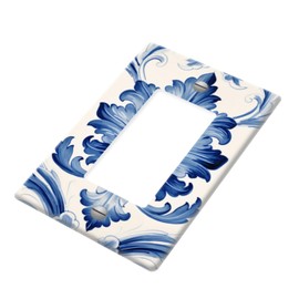 1 Gang Rocker Wallplates，Blue And White Pattern Hand-Painted Watercolor Style Decor Switch Plate Covers Outlet Wall Plate Decorative for Bedroom Kitchen Home