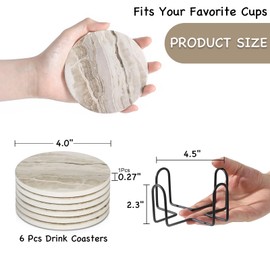 Drink Coasters Set of 6 - Marble Style Ceramic Round Coaster, Coasters with Holder and Cork Base, Ceramic coaster suitable for all kinds of cups, gift, for Women Men Home Decor, 4 ''