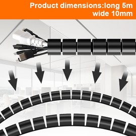 TenaLucy 5 m cable conduit, cable protection tube, cable protection for cats and dogs, spiral cable tube, black cable spiral, spiral hose, cable management, cable spiral hose, hiding, cable guide, 10