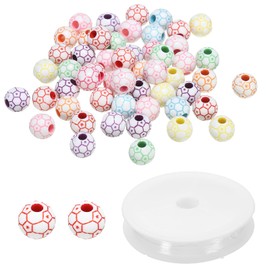 PATIKIL 10mm Acrylic Football Beads Bulk, 100 Pack Sports Ball Beads Round Sports Spacer Beads with 4.4 Yard Elastic Rope for DIY Crafts Bracelet Necklace Making, Random Multicolor