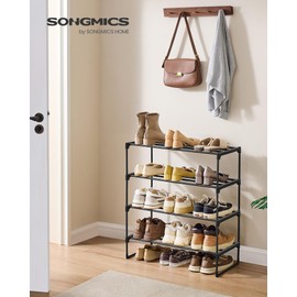 SONGMICS Shoe Rack, 4-Tier Shoe Organizer, Metal Storage Shelf, Upright or Upside Down, for 10-15 Pairs, Stackable, for Entryway, 11.8 x 26.8 x 29.5 Inches, Black ULSA204B01