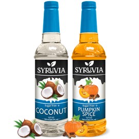 Syruvia Sugar-Free Fruit Flavors Variety Pack Pumpkin Coffee & Coconut Syrup - 0 Calorie - for Tea, Italian Sodas, Beverages, Desserts, Ice Cream, Cocktails & Mocktails, Kosher, 25.4 fl oz. (2-Pack)