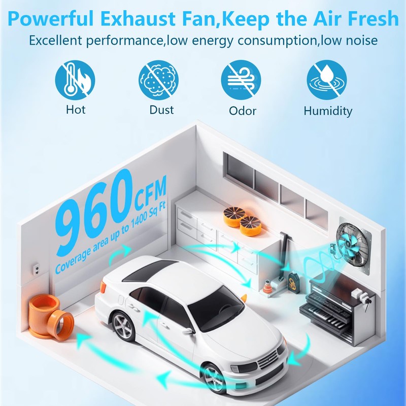 12 inch Shutter Exhaust Fan with Speed & Thermostat Control,