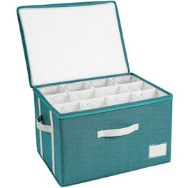 Stemware Storage Cases,Wine Glass Storage Box,with Dividers,Holds 12 Red or White Wine Glasses, Durable Glassware Storage Containers for Crystal or Stemware (Green white, Stemware storage cases)