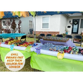 HBlife 2 PCS Inflatable Serving Bar, Salad Ice Tray Food Drink Containers with Drain Plug and 1 Hand Air Pump, Inflatable Buffet Cooler for Outdoor Party Supplies