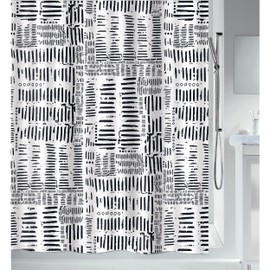 Spirella Anti-Mould Shower Curtain - Anti-Bacterial, Washable, Waterproof, Polyester, "Connection" 180 x 200 cm, Black/White