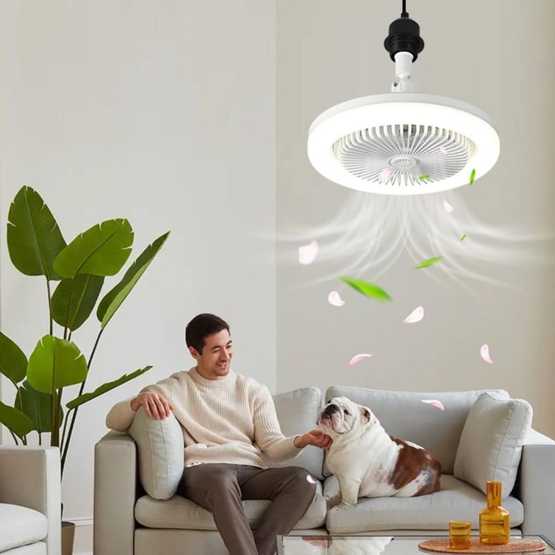 E27 LED Ceiling Light with Fan, Modern 180° Rotation Ceiling
