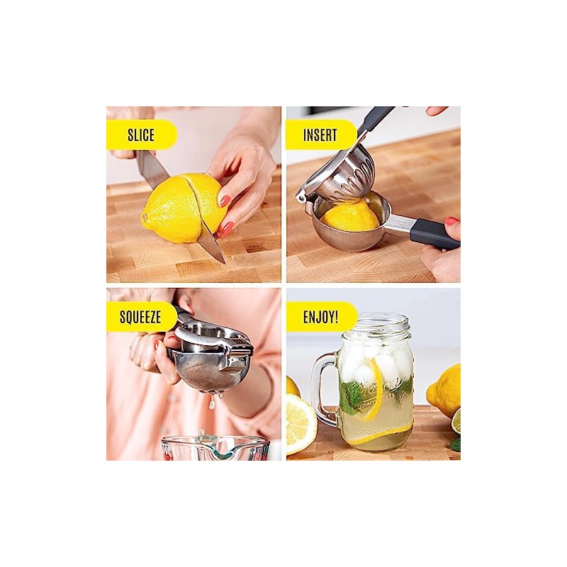 Stainless Steel Lemon Squeezer Press - No Seeds, Pro-Grade, Effortlessly