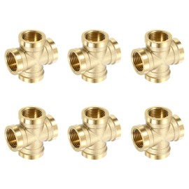 sourcing map 4Pcs Brass Cross Pipe Fitting, 1/2" Female Barstock Cross Fitting Pipe Adapter for Water/Fuel/Air Transport Connect Pipelines