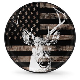 OMFUNS American Flag Camo Tire Covers Protectors Weatherproof Dust-Proof Deer Animal Spare Wheel Cover Fit for Jeep Wrangler RV, SUV, Truck Travel Camper Trailer Vehicle 14"