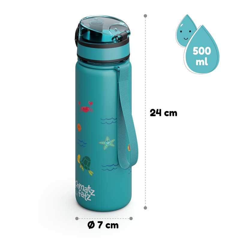 schmatzfatz Children's Drinking Bottle, 500 ml, Leak-Proof, BPA-Free, 1-Click Closure,