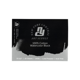 New York Central 100% Cotton Watercolor Paper Blocks - Cold Press Acid-Free Premium Watercolor Paper for Artists, Painting, Water Media, Professionals, & More! - 9x12"