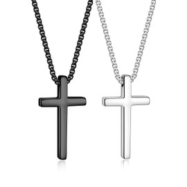 TINGN Kreuzkette Silber Herren,Kreuz Kette Herren,Kreuz Kette Silber,Kreuz Anhänger Schwarz,Christ Kette Mit Kreuz,Kettenfür Herren, Kette Männer,Halskette Herren,Cross Necklace,Schmuck Herren