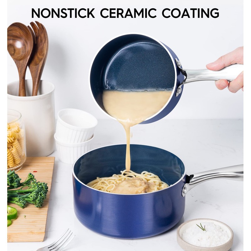 MICHELANGELO Sauce Pan with Lid, Ceramic Saucepan Set, 1.5Qt &