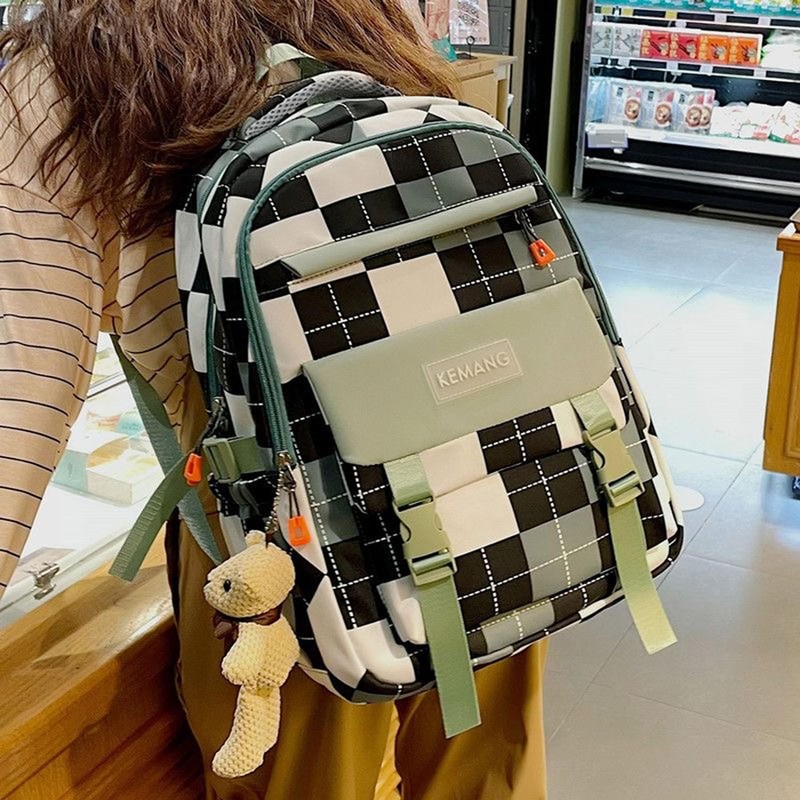 jupkem Checkered Backpack for Women Cute Backpack Black and White