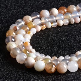 35pcs 10mm Natural Gemstone Beads Cherry Blossom Agate Beads Round Loose Beads for Jewelry Making with Crystal Stretch Cord